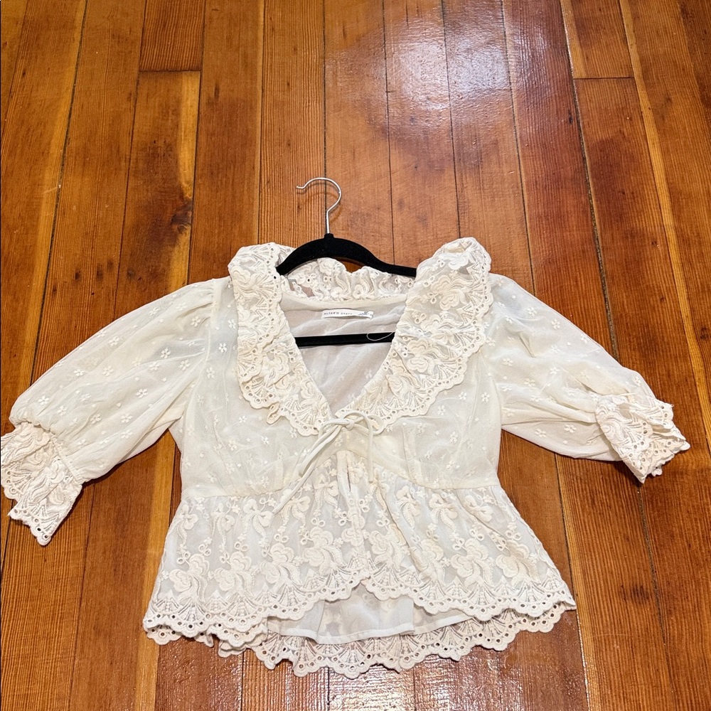Altar'd State Cream Lace Ruffle Top - Picture 2 of 5